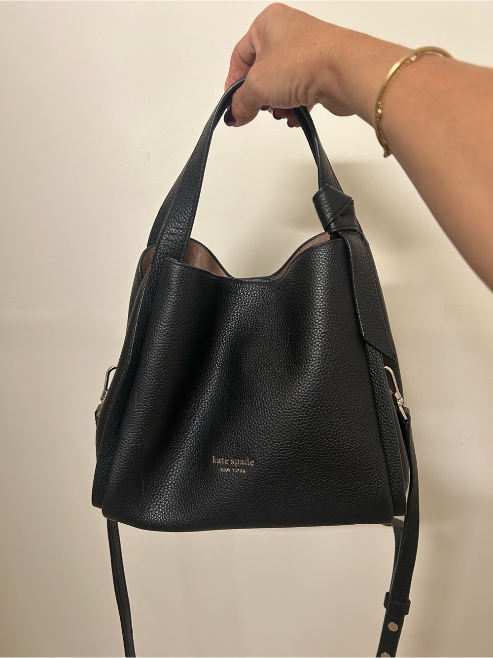 kate spade Knott Carryall Black Pebbled Leather Satchel and Crossbody Bag